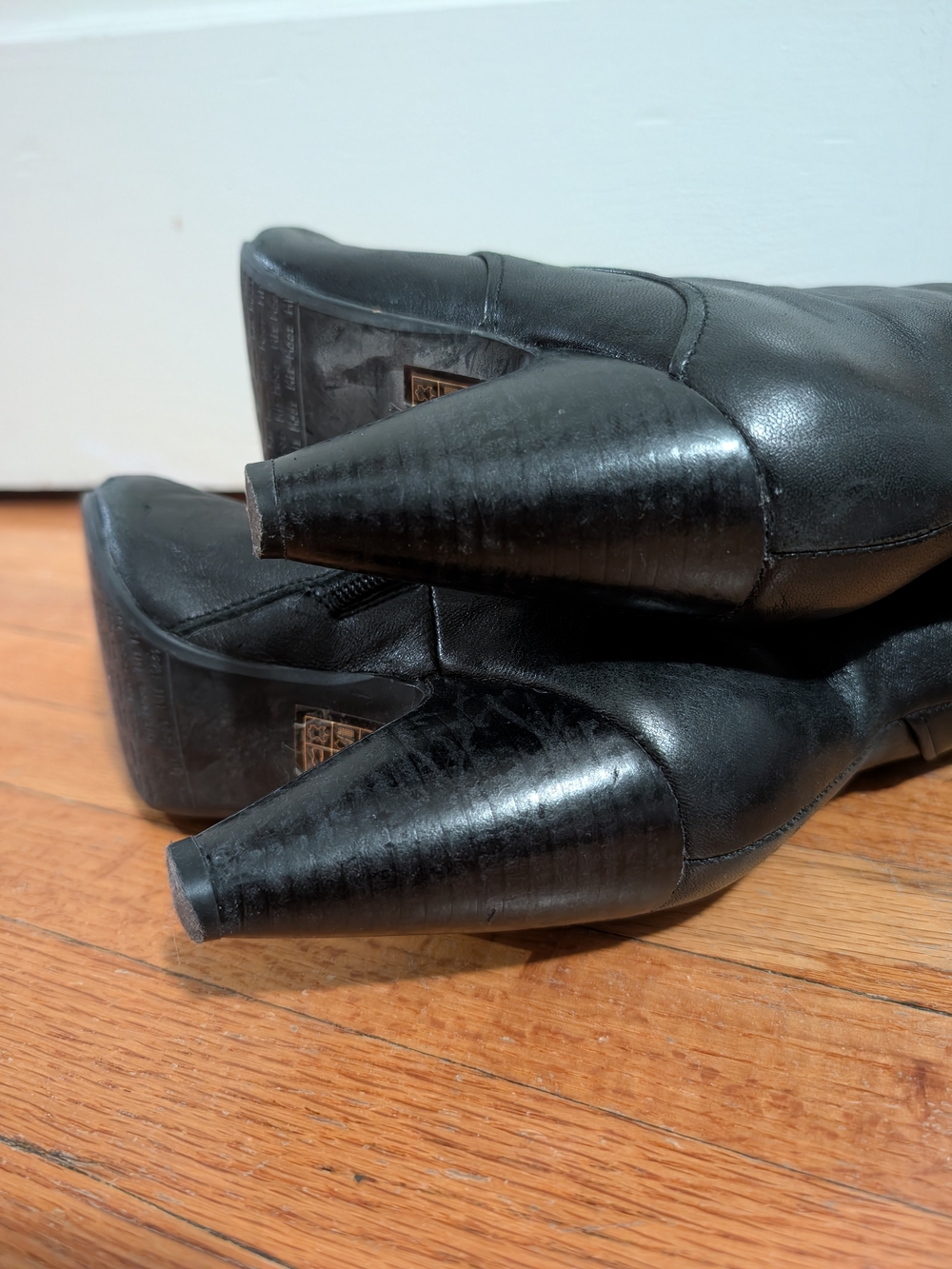 Miz Mooz Black Leather Over-the-Knee Block Heel Boots - Picture 4 of 10